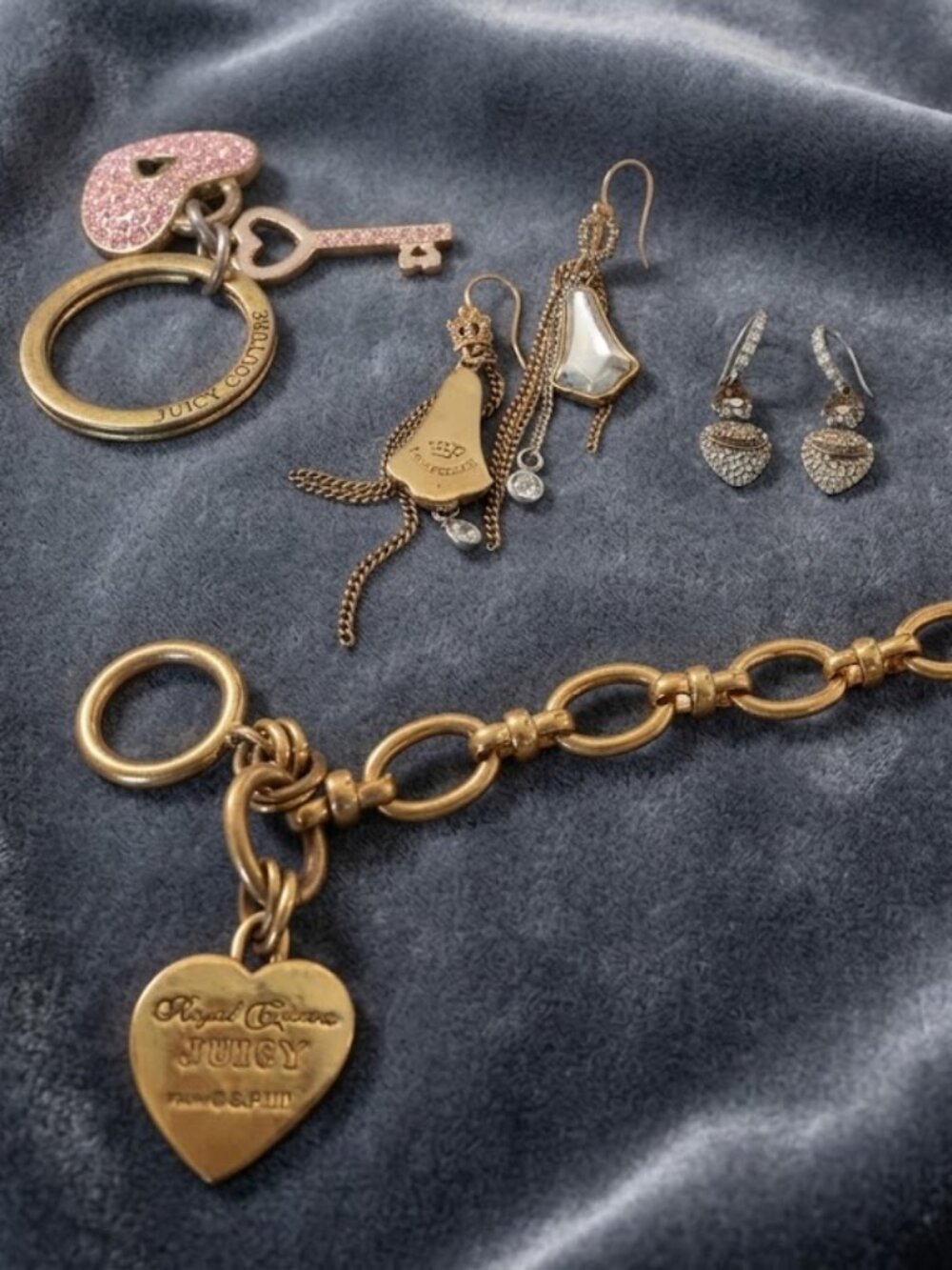 Juicy Couture Charm Bracelet Earrings Keyring Jewelry Lot